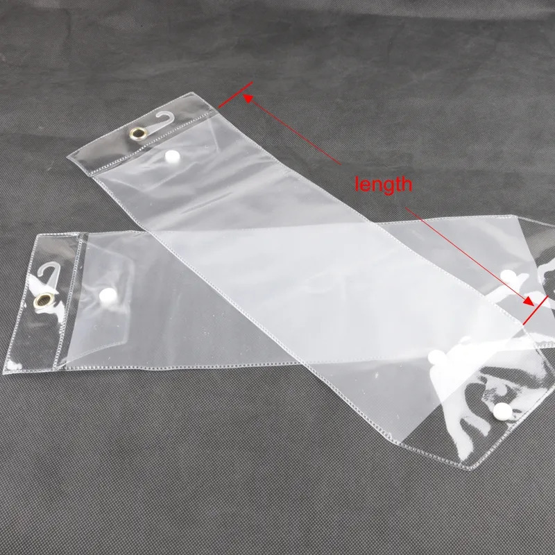 Wig Stand Free 20pcslot PVC Packaging Bag 12inch-26inch Transparent Plastic Hair Extension Packaging Bag with button and hook up 231006