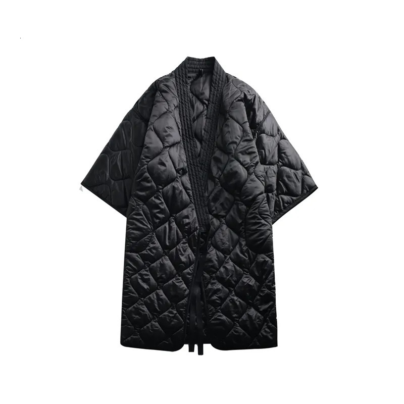 Women's Down Parkas Dark Black Winter Japanese Kimono Straps Robe Winter Warm Thicke Loose Long Cotton Coat Jacket Female Temperament Parkas 2310
