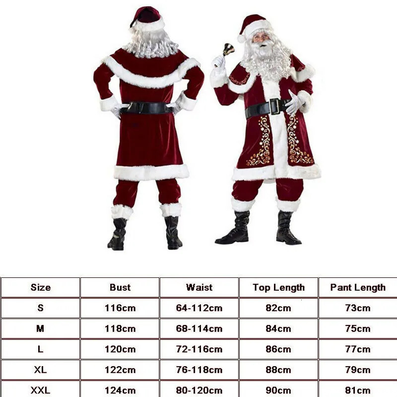 Christmas Decorations Deluxe Velvet Christmas Santa Claus Suit Adult Mens Costume gloves shawlhatTopsbeltFoot covergloves Cosplay High Quality 231006