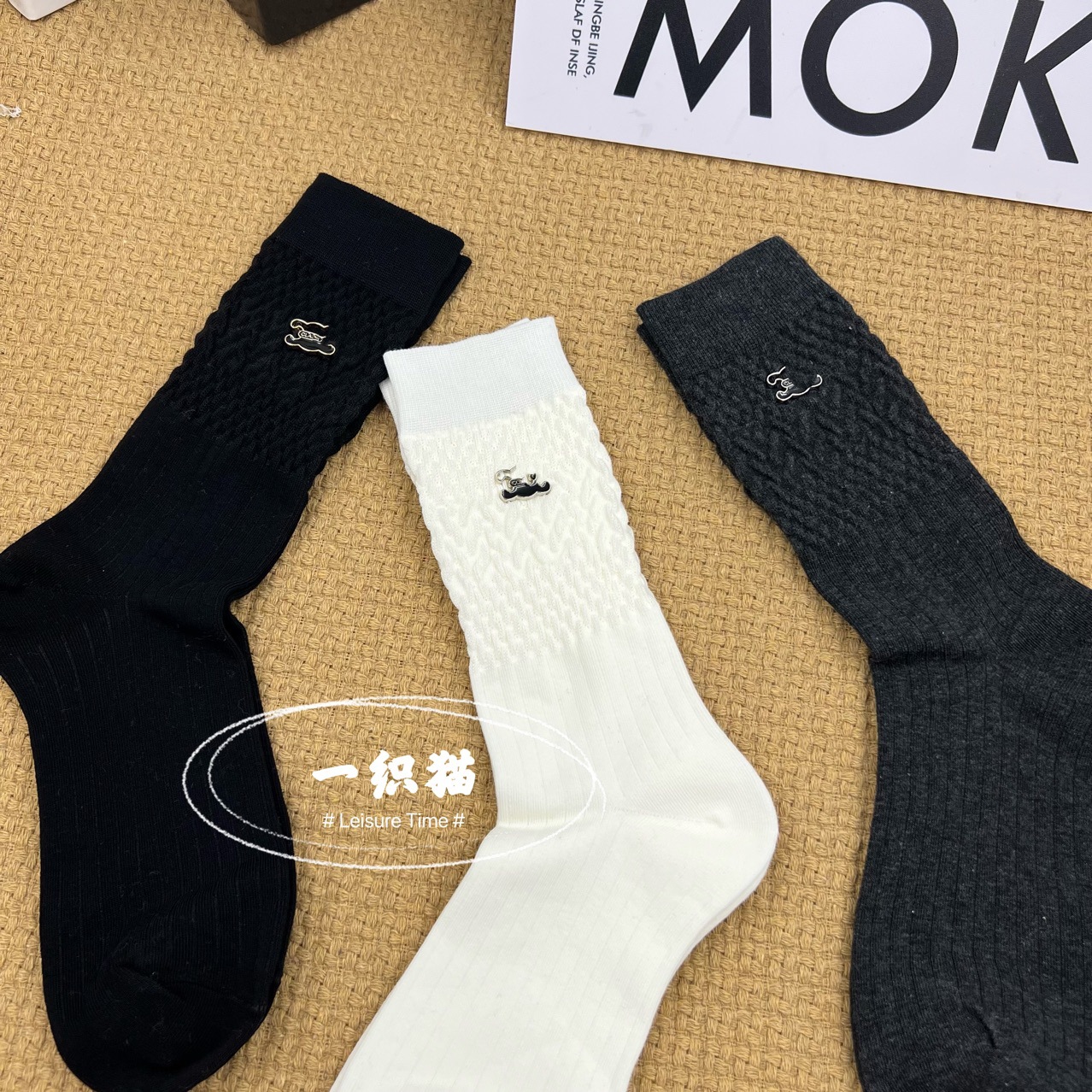 New European Goods Socks Women's Bubble Cotton Metal Label Personalized Mid-Calf Length Sock Tide Brand Net Red Tide Socks Bunching Sock