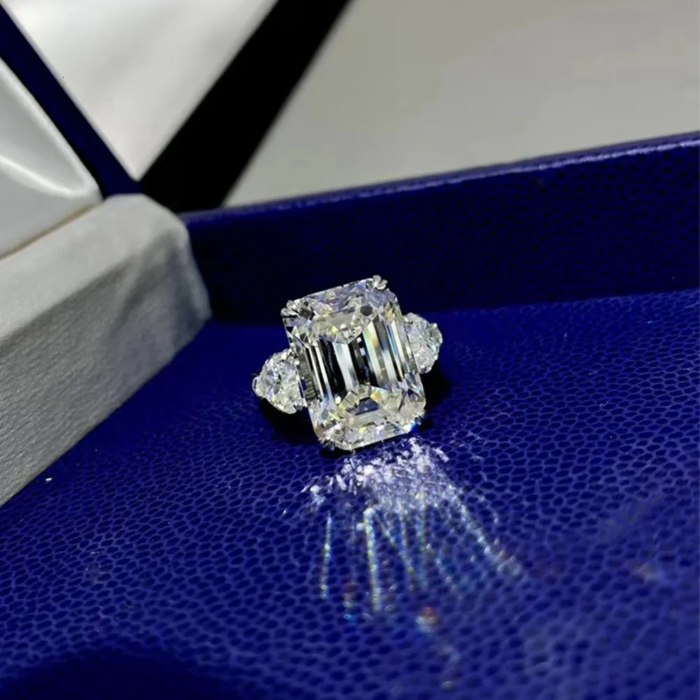 Wedding Rings Wong Rain 100% 925 Sterling Silver 12CT Emerald Cut Simulated Gemstone Wedding Ring Engagement Fine Jewelry for Women 231006