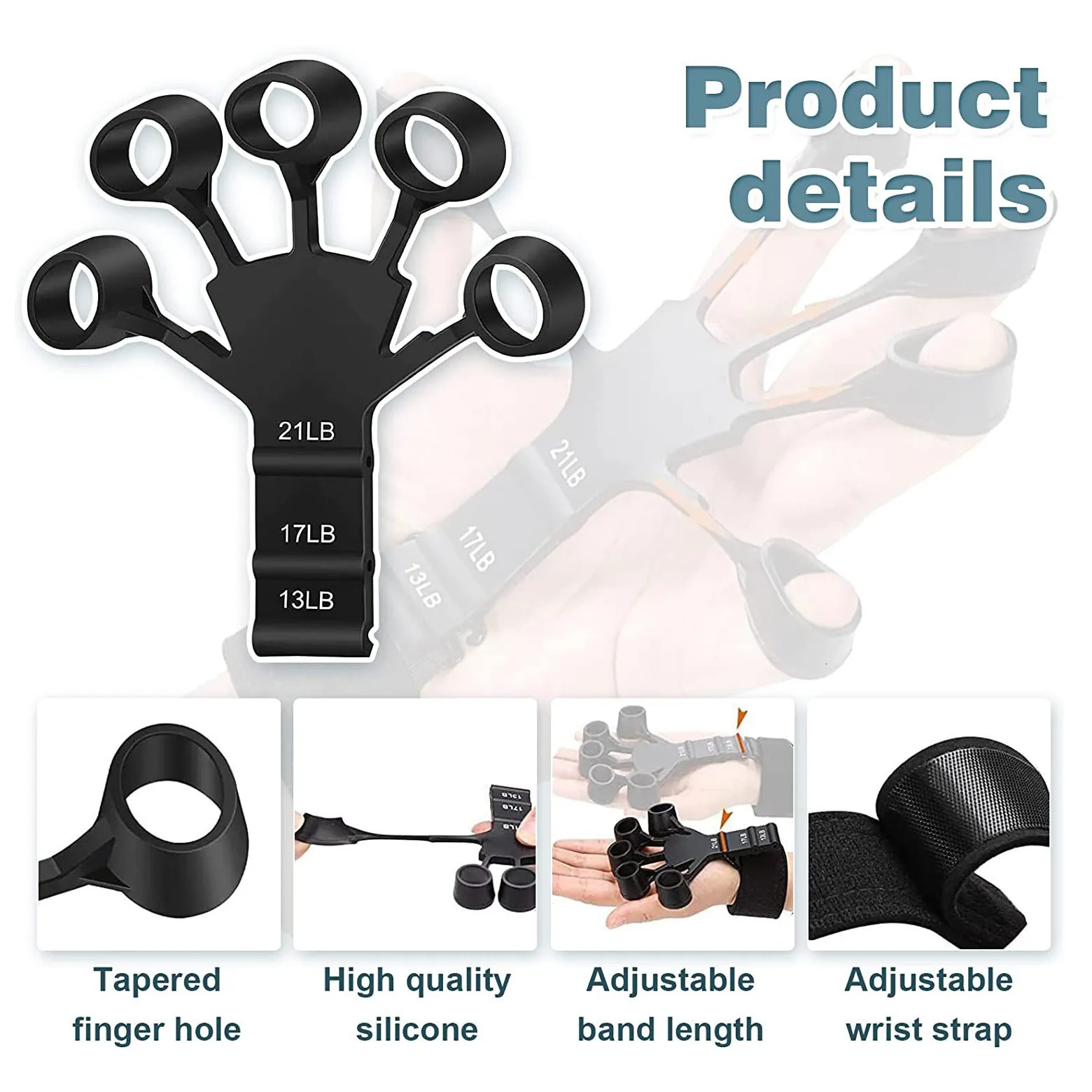 Hand Grips Finger Gripper Flex Gripster Guitar Hand Grip Exerciser Strengthener 6 Resistant Levels Expander Rubber Finger Trainer Elastic 231007
