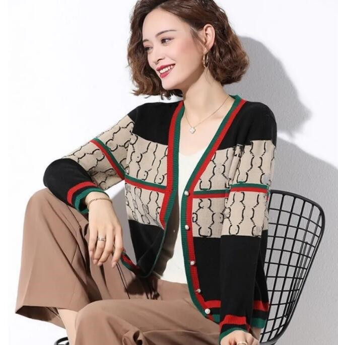 23ss V-Neck luxury sweaters womens long sleeve plaid letter designer sweater women knitted cardigan