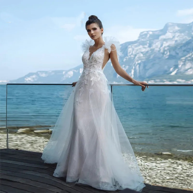 Modest Plus Size Wedding Dresses Beach Wedding Chiffon A Line Floor Length Spaghetti Straps Lace up Back Simple Elegant Boho Bridal Gowns dgws