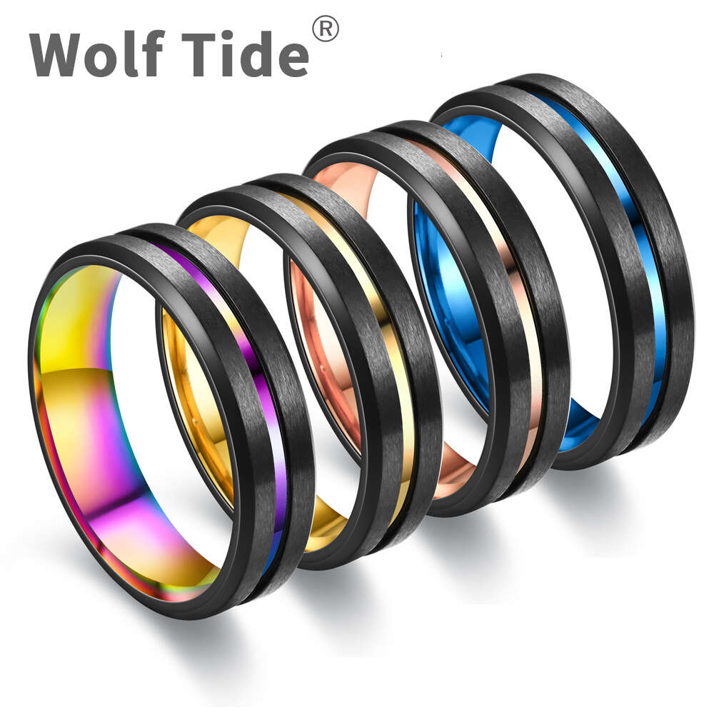 New in Two Tone Titanium Stainless Steel Ring 6mm Three In One Finger Rings For Men and Women Jewelry Wedding Ring Band Vintage Rose Gold Anillos Wolf