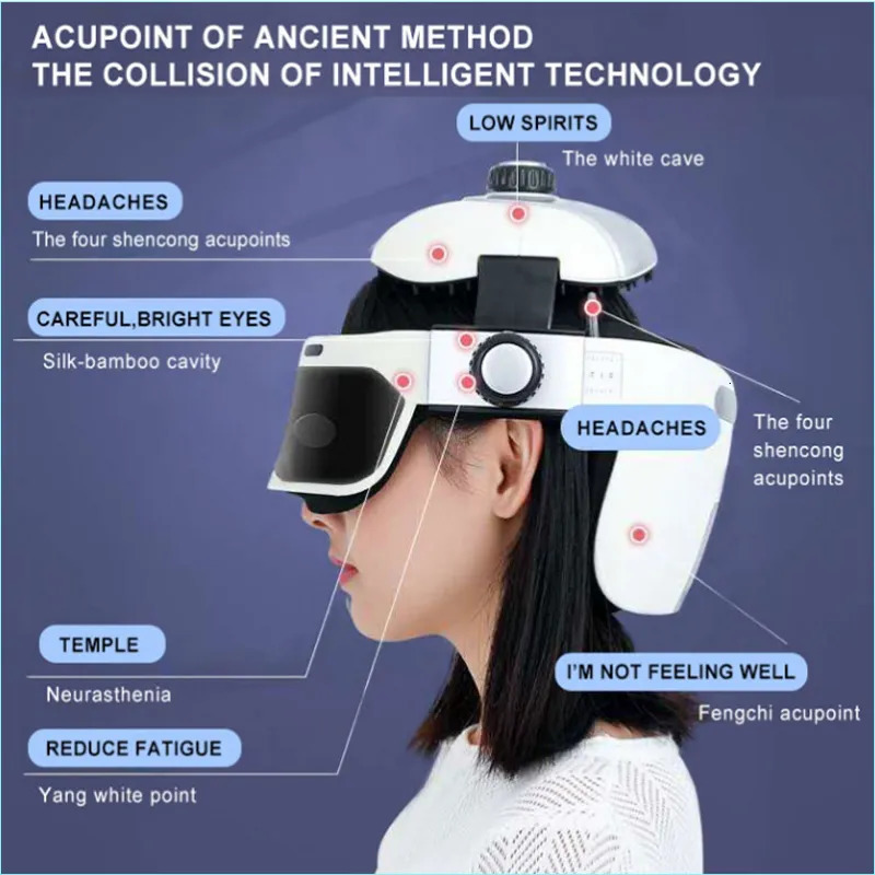 Head Massager Electric Head Massager Helmet Eye Massage Relieve Stress Air Pressure Vibration Therapy Scalp Relax Compress Bluetooth Music 231006