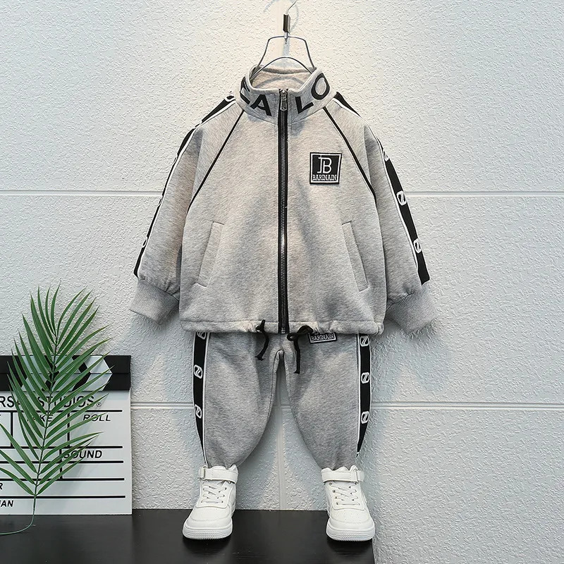 Clothing Sets School Kids Tracksuit Jogger Set Full Zip Letter Prints Baby Boys Drawstring Hoodie Sweatpant Children Outfits 1 11 Years 231007