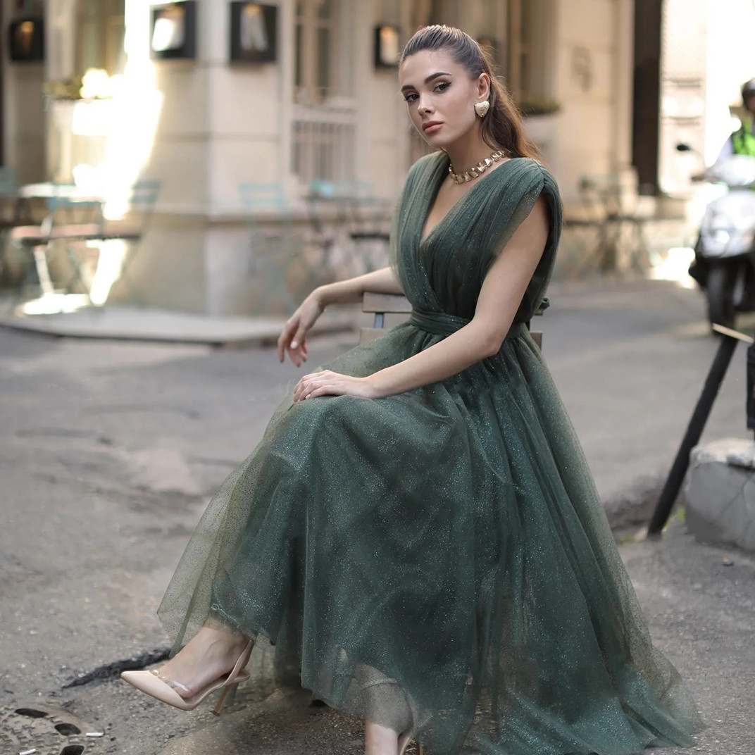 Tulle Princess Purple V Neck Prom Dresses 3D Floral Applique Zipper Back Long Formal Party Evening Gowns Custom111231