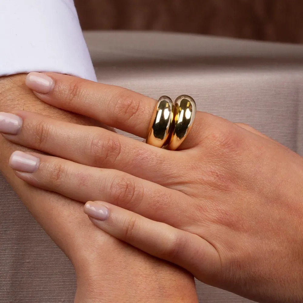 Wedding Rings Fashion Simple Stainless Steel Rings for Women Arc Rings Jewellery Geometric Ring Size 5 6 7 8 231006
