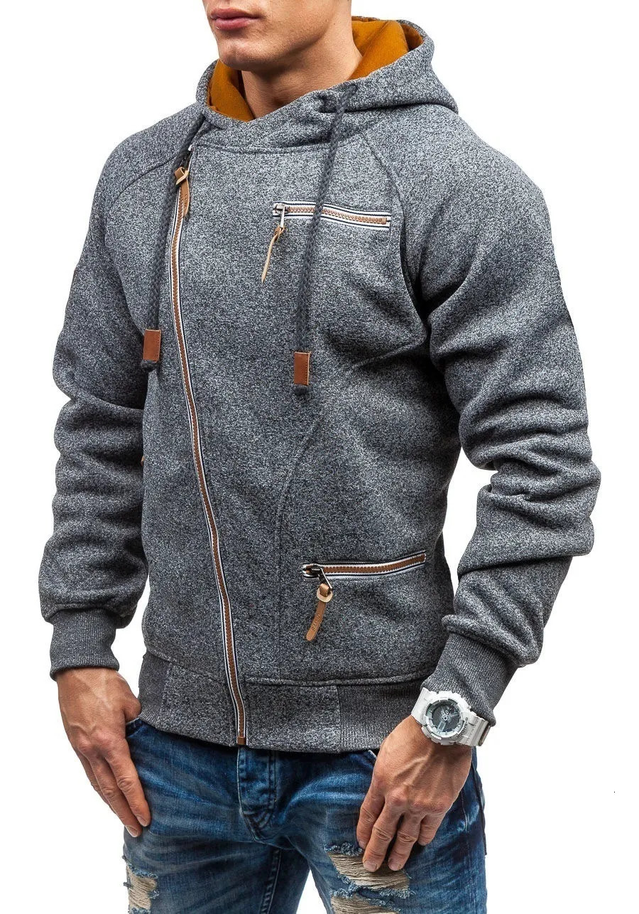 Mens Hoodies Sweatshirts Mens Casual Fashion Hoodies Autumn Winter Mens Oblique zipper Sports Sweatshirts Outwear with Hooded Tops Plus Size 231007
