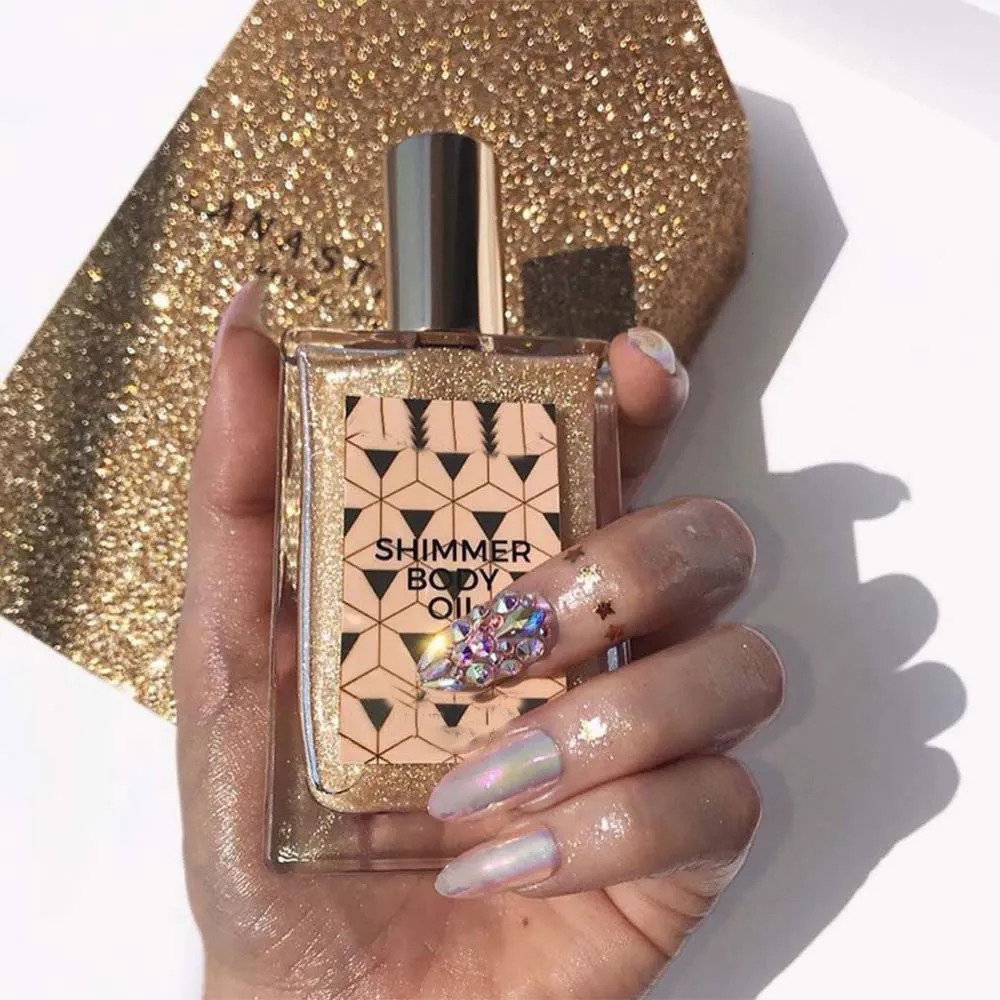 50ml Gold Glow Shimmer Body Oil Liquid Face Highlighter Cream Glitter Skin Foundation Primer Highlight Creamy Makeup 231006 Free shipping