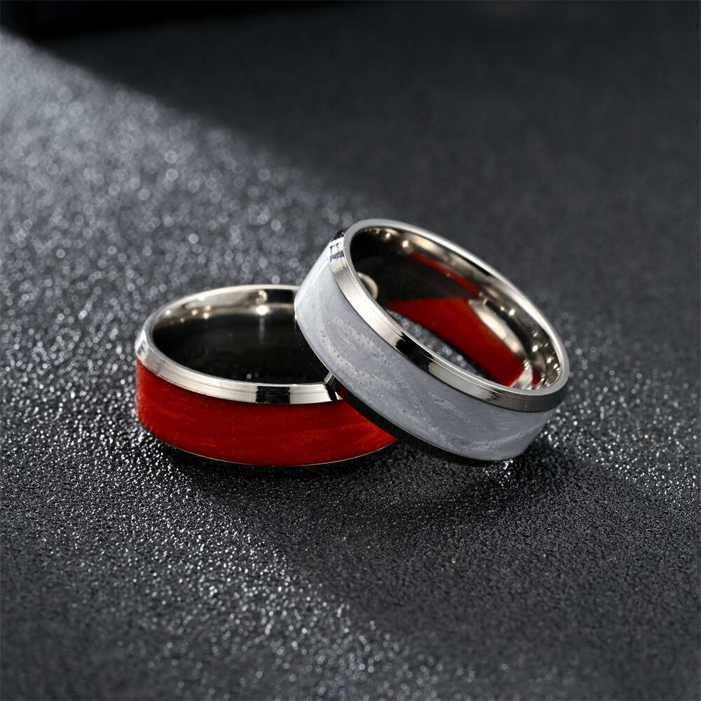 Men's Ring 8mm Colorful Silicon Titanium Stainless Steel Ring Bands Jewelry Blue Red Brown Wedding Engagement Rings Band Anillos Punk Accessories