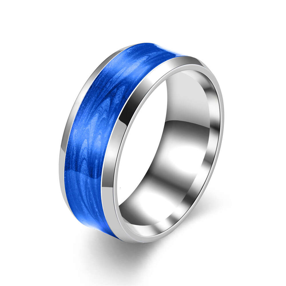 Men's Ring 8mm Colorful Silicon Titanium Stainless Steel Ring Bands Jewelry Blue Red Brown Wedding Engagement Rings Band Anillos Punk Accessories