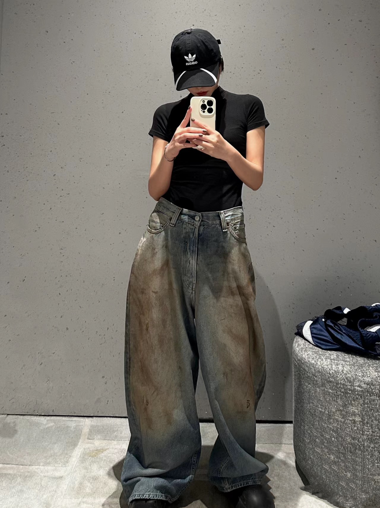 Original Black Jeans Men Niche style washed mud dyed loose fitting casual jeans wide leg pants