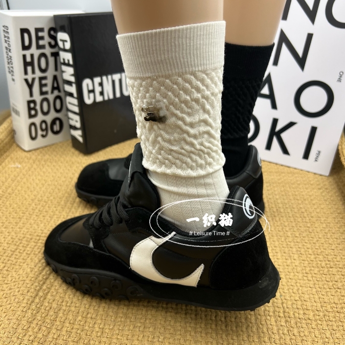 New European Goods Socks Women's Bubble Cotton Metal Label Personalized Mid-Calf Length Sock Tide Brand Net Red Tide Socks Bunching Sock