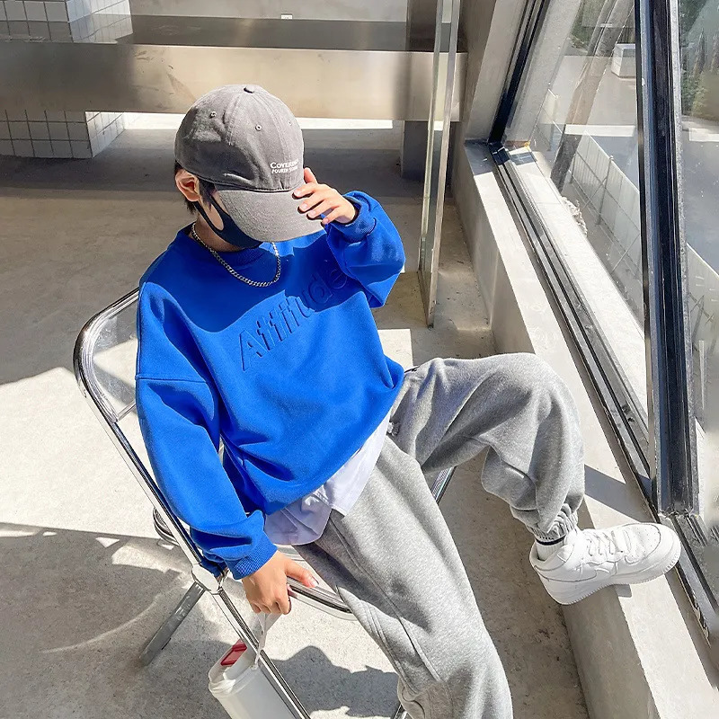 Clothing Sets Spring Autumn Boy Embossed Alphabet SweatshirtSweatpant Set School Kids Tracksuit Child Work Outfit Student Jogger Suit 5-16Yrs 231006
