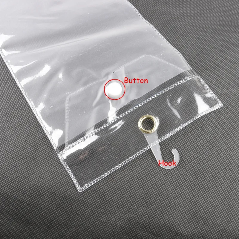 Wig Stand Free 20pcslot PVC Packaging Bag 12inch-26inch Transparent Plastic Hair Extension Packaging Bag with button and hook up 231006