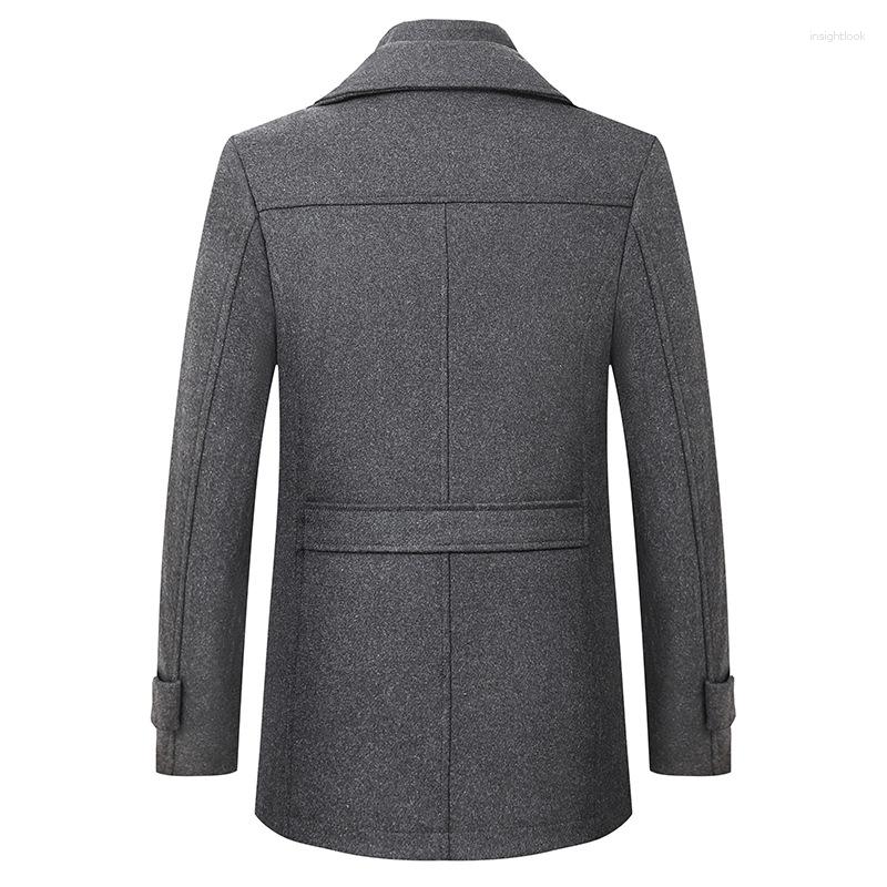 Men's Trench Coats Men Coat Autumn Winter Thermal Classic Solid Color Lapel Slim Fit Overcoat Male Business Leisure Wool Blends