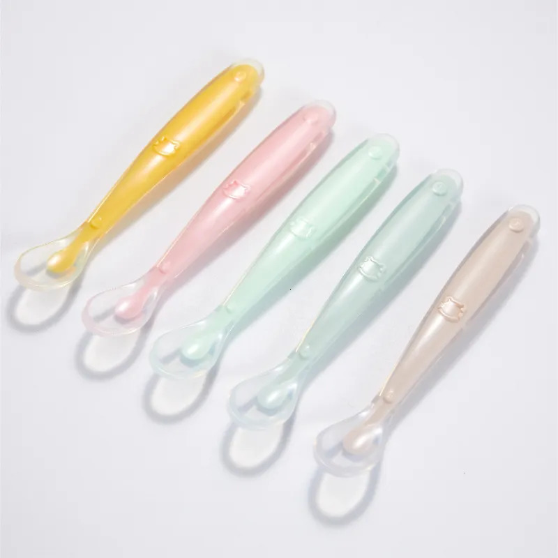 Cups Dishes Utensils Baby Silicone Soft Spoons First Stage Training Feeding Spoon for Kids Toddlers Children Infants Gum-Friendly Utensils Tableware 2