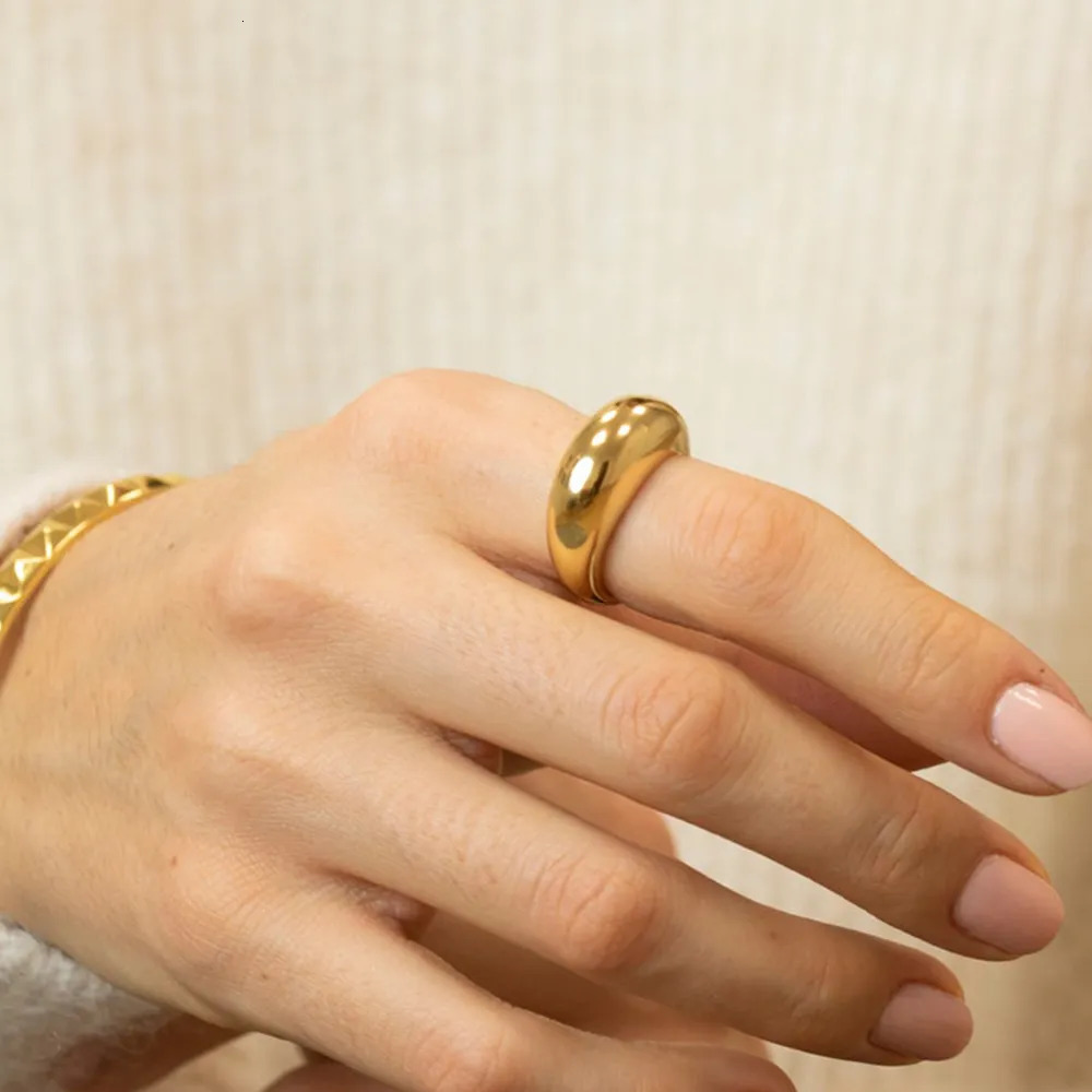 Wedding Rings Fashion Simple Stainless Steel Rings for Women Arc Rings Jewellery Geometric Ring Size 5 6 7 8 231006