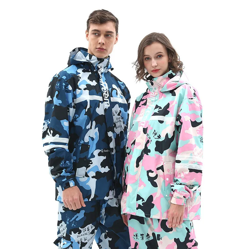 Rain Wear Adult reflective raincoat and rainpants set waterproof motorcycle outdoor hiking and fishing rainproof protective equipment 231007