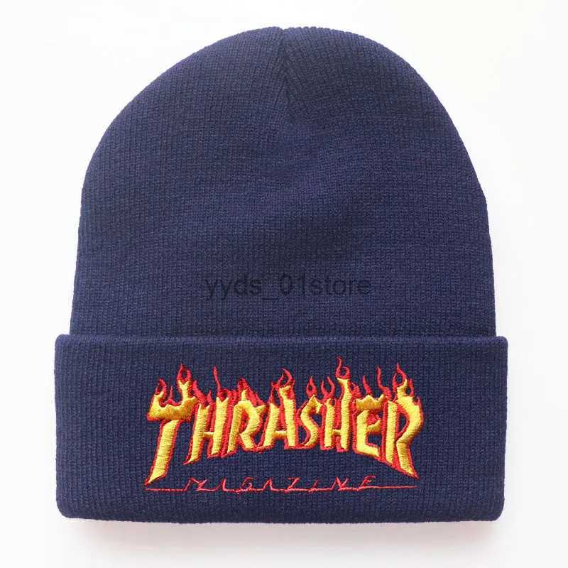 Beanie/Skull Caps Hat Beanies Fashion Flame Thrash Letter Embroidery Knitted Hat Men And Women Winter Hat Wool Hat Cold HatL231007