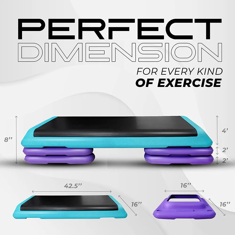 Steppers Yes4All Adjustable Aerobic Step Platform 40 in x 16 with 4 Risers Teal Black and Purple 231007