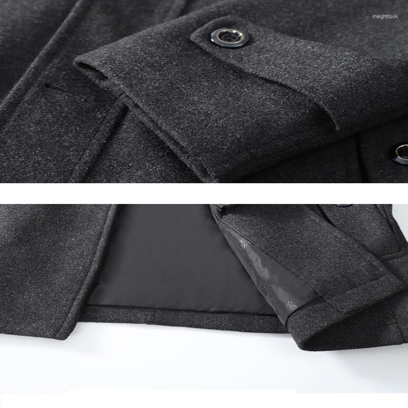 Men's Trench Coats Men Coat Autumn Winter Thermal Classic Solid Color Lapel Slim Fit Overcoat Male Business Leisure Wool Blends