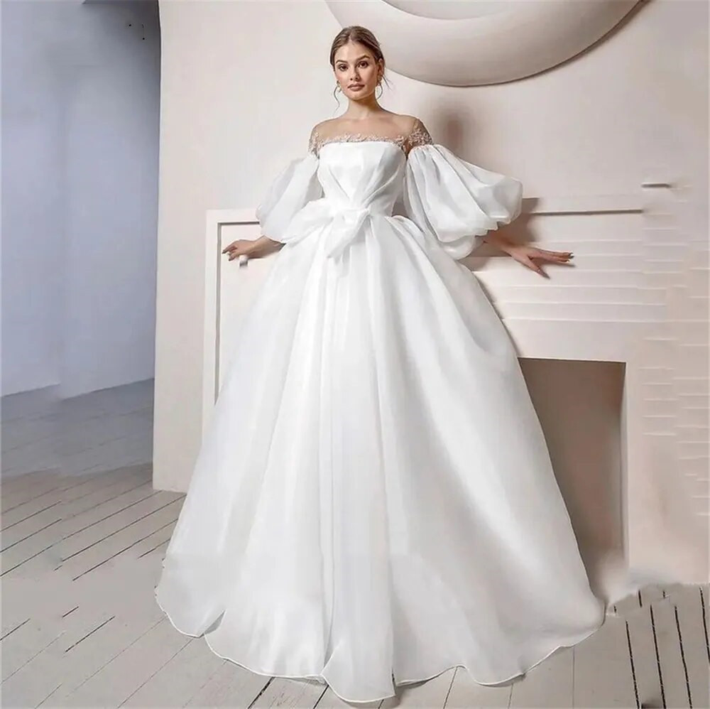 Simple Long A Line Wedding Dress for Bride Full Sleeve V Neck Bridal Gowns Sexy Vestidos De Novia Long Boho Beach Dresses1111