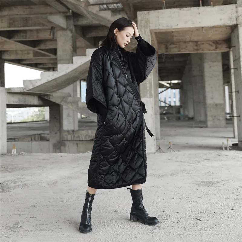 Women's Down Parkas Dark Black Winter Japanese Kimono Straps Robe Winter Warm Thicke Loose Long Cotton Coat Jacket Female Temperament Parkas 2310