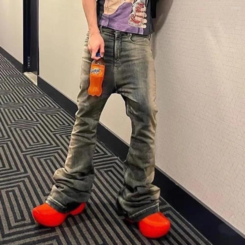 Men's Jeans Gradient Washed Sashes Flare Unisex Streetwear Baggy Y2K Bell-bottoms Harajuku Loose Casual Denim Trousers