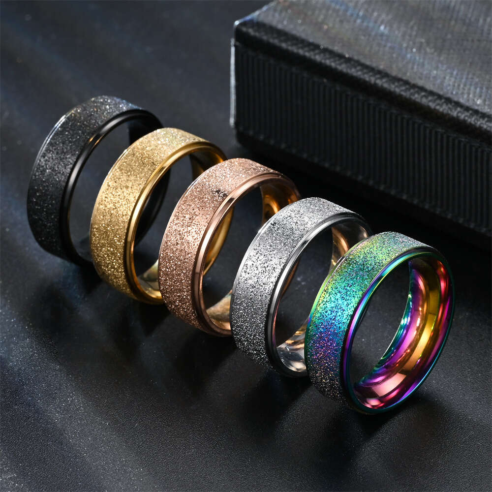 8mm Niche Titanium Stainless Steel Frosted Couple Ring Female Korean Style Fashion Rose Gold Wedding Engagement Finger Ring Bijoux Jewelry Accessories