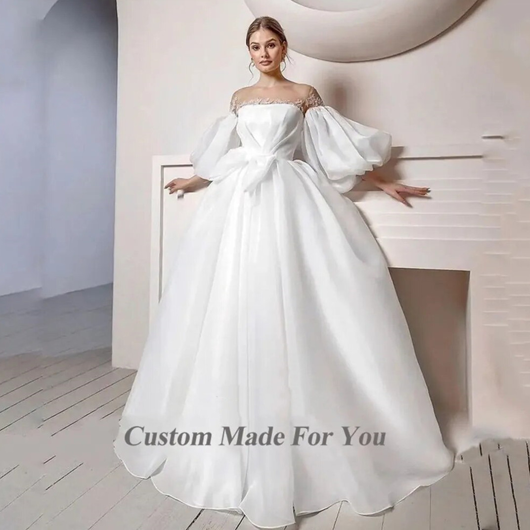 Simple Long A Line Wedding Dress for Bride Full Sleeve V Neck Bridal Gowns Sexy Vestidos De Novia Long Boho Beach Dresses1111