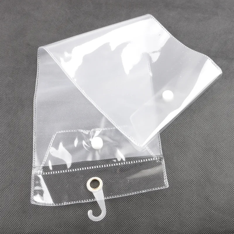 Wig Stand Free 20pcslot PVC Packaging Bag 12inch-26inch Transparent Plastic Hair Extension Packaging Bag with button and hook up 231006