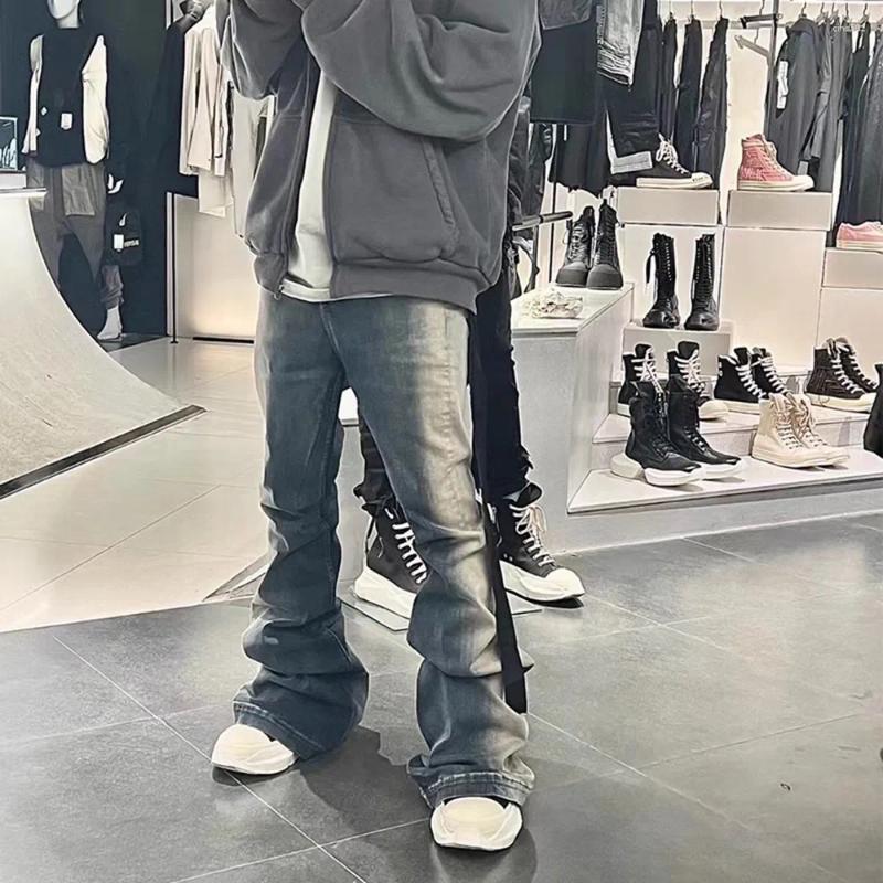Men's Jeans Gradient Washed Sashes Flare Unisex Streetwear Baggy Y2K Bell-bottoms Harajuku Loose Casual Denim Trousers