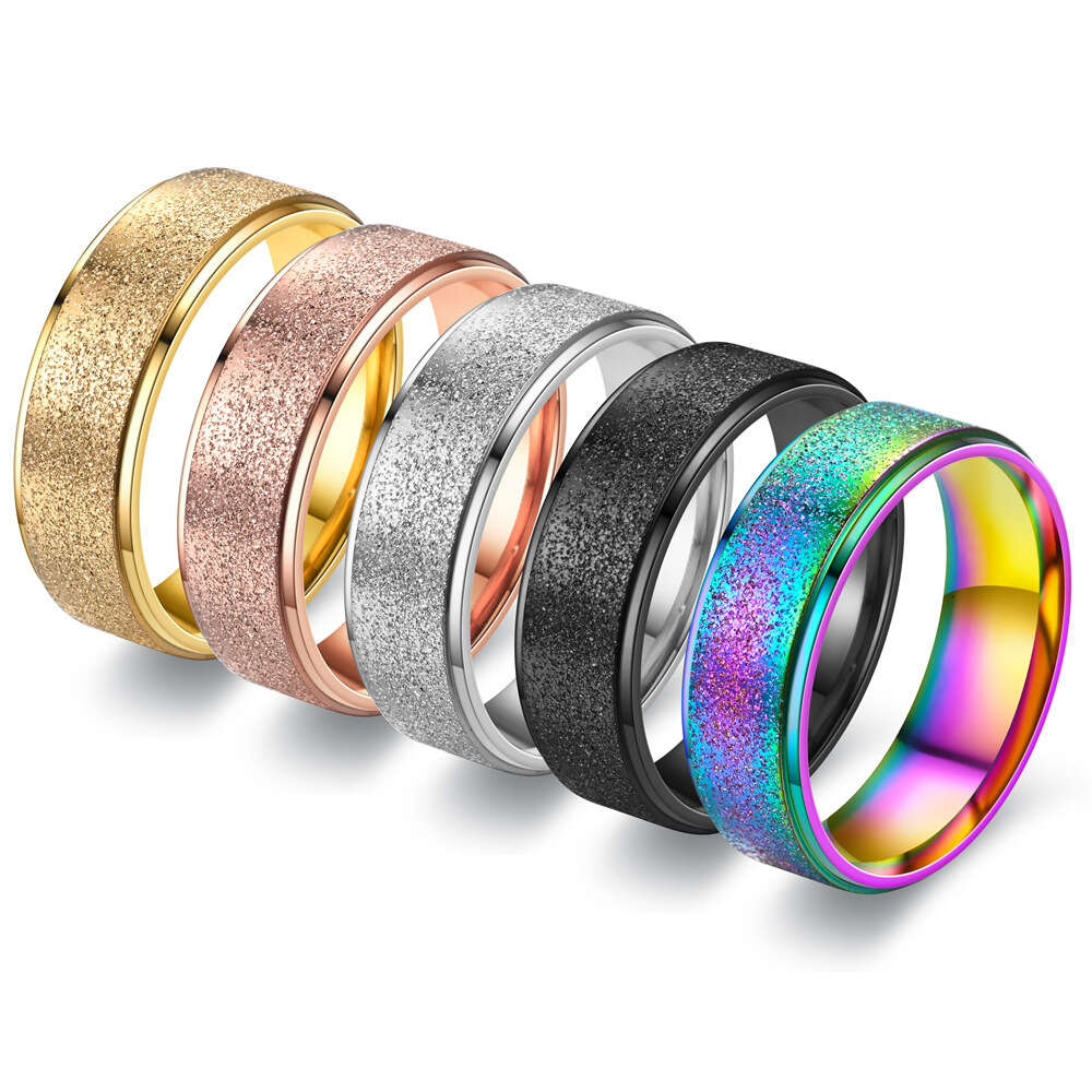 8mm Niche Titanium Stainless Steel Frosted Couple Ring Female Korean Style Fashion Rose Gold Wedding Engagement Finger Ring Bijoux Jewelry Accessories