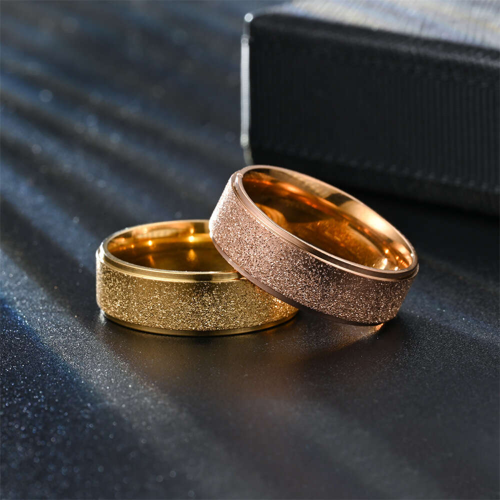 8mm Niche Titanium Stainless Steel Frosted Couple Ring Female Korean Style Fashion Rose Gold Wedding Engagement Finger Ring Bijoux Jewelry Accessories