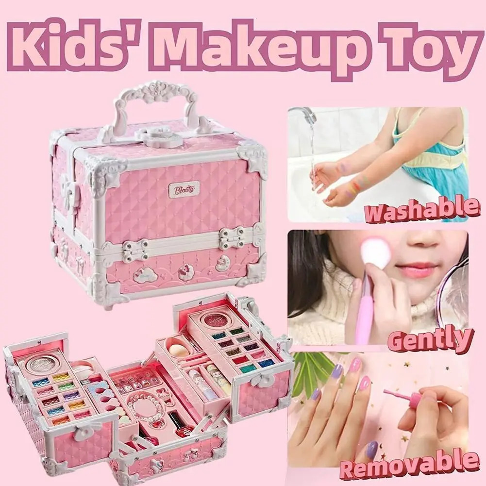 Beauty Fashion Kids Makeup Kit for Little Girls 49 Pcs Washable Real with Cosmetic Cases Birthday Gifts 231007
