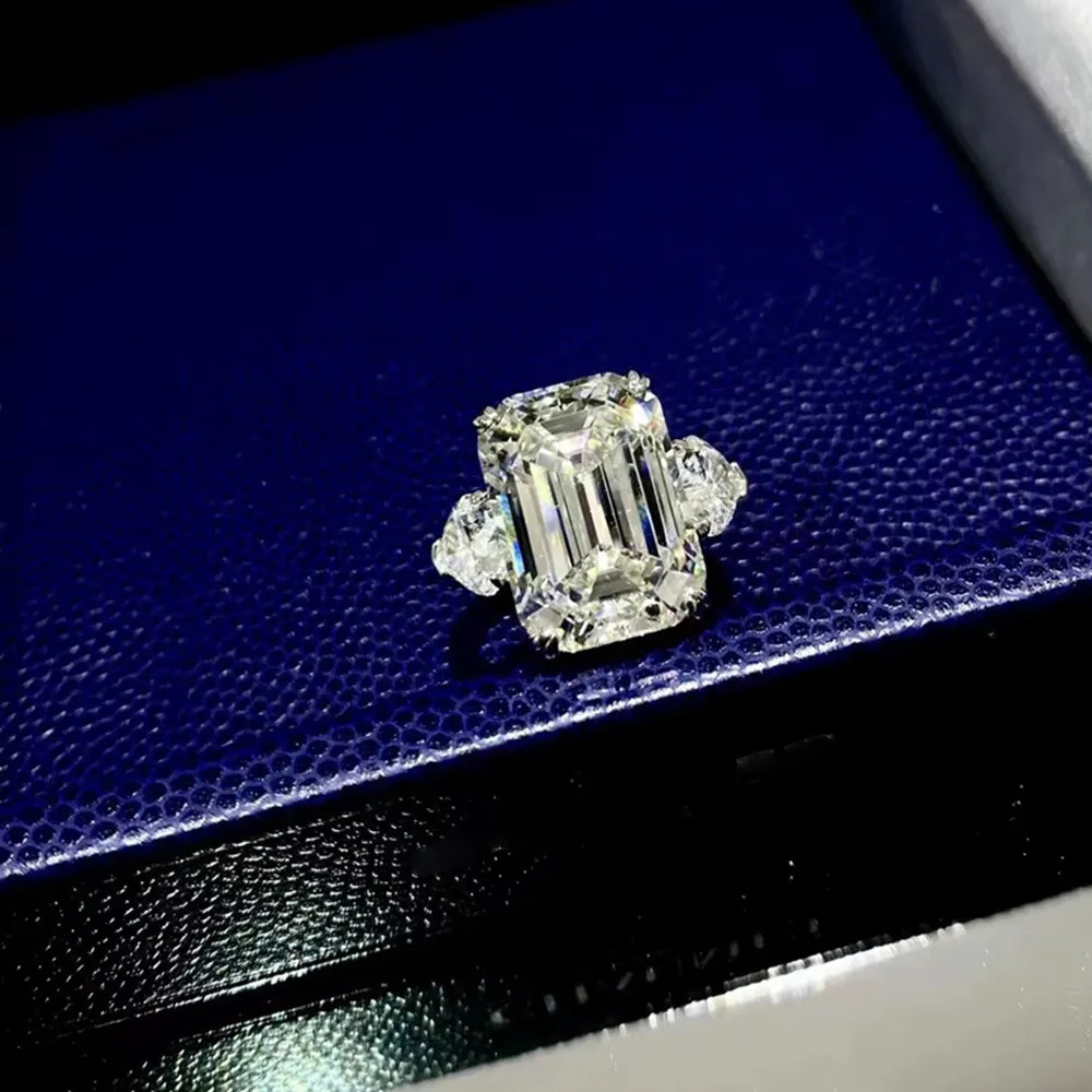 Wedding Rings Wong Rain 100% 925 Sterling Silver 12CT Emerald Cut Simulated Gemstone Wedding Ring Engagement Fine Jewelry for Women 231006