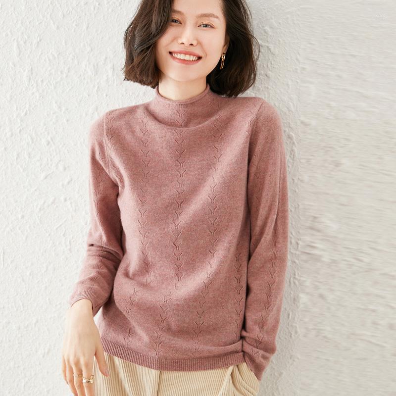 Womens Sweaters Autumn And Winter Style Wool Sweater Half Turtleneck Curled Hollow Iong-Sleeved Pullover Top Ioose