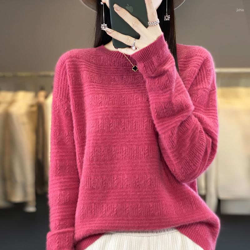 Womens Sweaters Autumn/Winter Wool Thickened Knitted Top Horizontal Twisted Flower Pullover Round Neck Solid Sweater