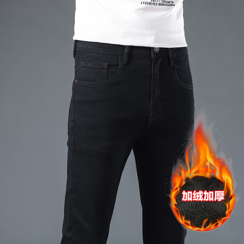 New JEANS Pants pant Men's trousers Stretch FLEECE thickening winter DDicon Embroidered close-fitting jeans cotton slacks washed straight busines