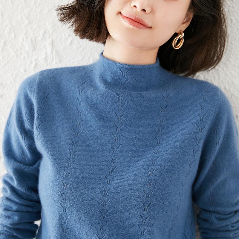 Womens Sweaters Autumn And Winter Style Wool Sweater Half Turtleneck Curled Hollow Iong-Sleeved Pullover Top Ioose
