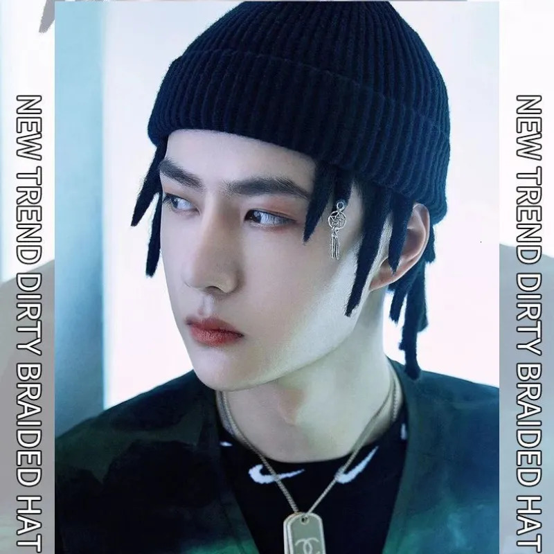 Beanie/Skull Caps Rap Reggae Cold Bonnet Men Hip Hop Knitted Hat Dread Locks Hat Men Locks Wig Pullover Hat Fashion Punk Beanies for Men 231007