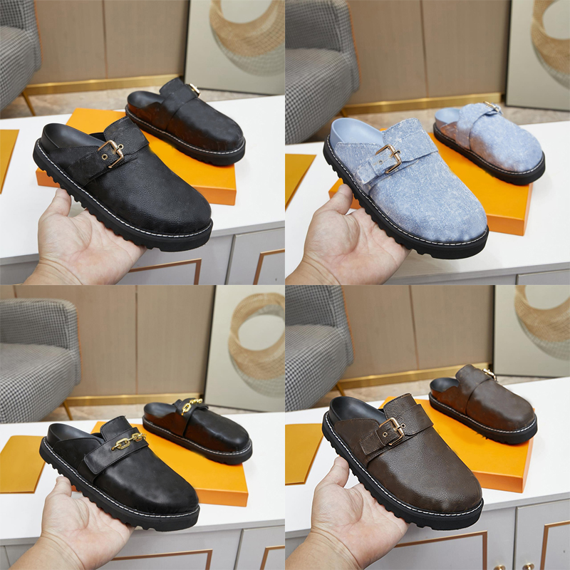 Designer Slipper Cosy Flat sandals Calfskin Mules Clogs Denim Letter Printing Comfort Casual Shoes Platform Luxury Easy Sandal fashion womens fluffy shoe scuffs 41