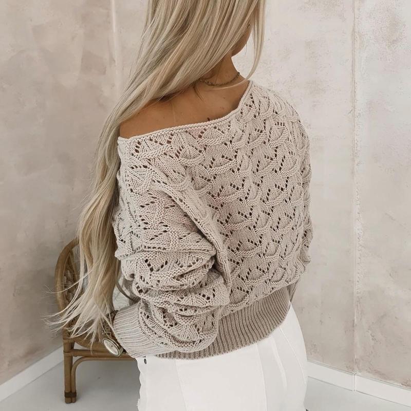 Womens Sweaters Fitshinling Boho Sweater Pullover Top Women Clothing Casual 2024 Solid Slim Hollow Out Jumper Knitwear Fashion Sale