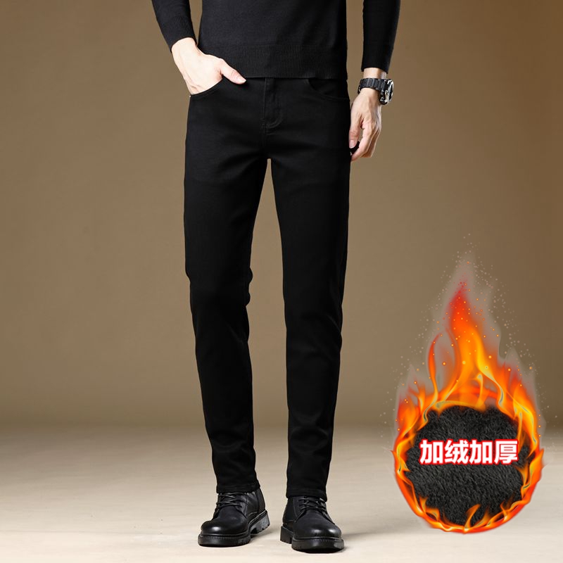 New JEANS Pants pant Men's trousers Stretch FLEECE thickening winter DDicon Embroidered close-fitting jeans cotton slacks washed straight busines