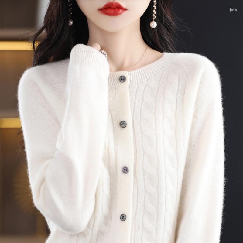 Womens Sweaters Spring Female O-Neck Cashmere Merino Wool Sweater Women Knitted Cardigan Twisted Knitwear Loose Tops