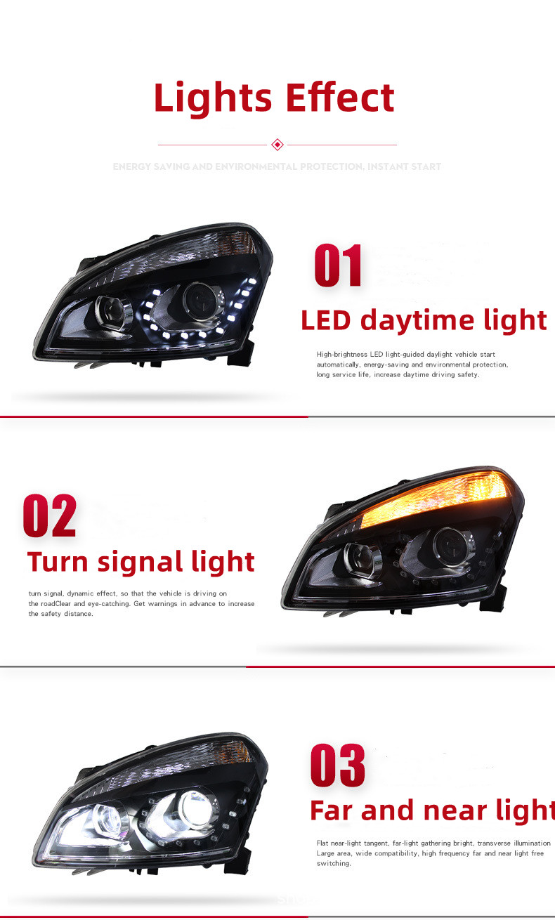 Car Headlight For Nissan Qashqai 2008-20 15 LED Front Headlights Replacement DRL Daytime Light Turn Signal Lamp