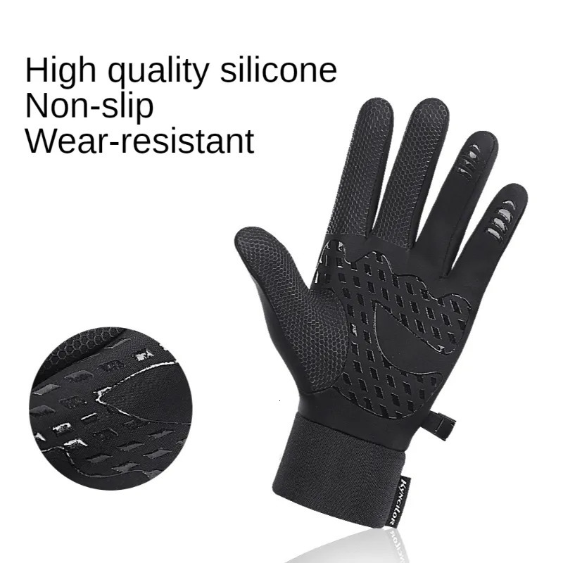 Five Fingers Gloves Winter Men Women Ski Snow Gloves Waterproof Cycling Gloves Full Finger Warm Thermal Fleece Gloves with Small Zipper Pocket 231007